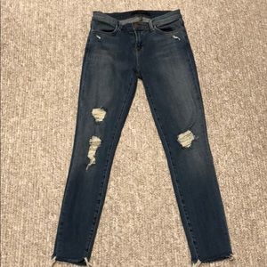J Brand Cropped Skinny Ripped Raw Hem Jeans
